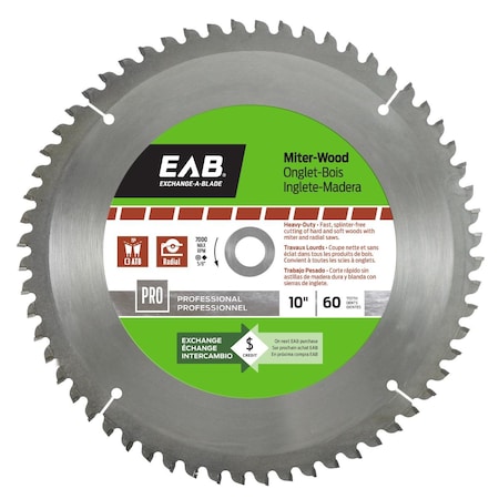 Eab Tool 10 in. x 60 Teeth Finishing Miter Professional Saw Blade - Recyclable Exchangeable 1018522